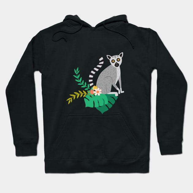 Lemurs in a Teal Jungle Hoodie by latheandquill